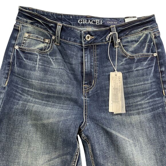 Grace Jeans 31 Easy Fit NEW Wide Decorated Leg Cotton Blend Raw Leg - Picture 11 of 12